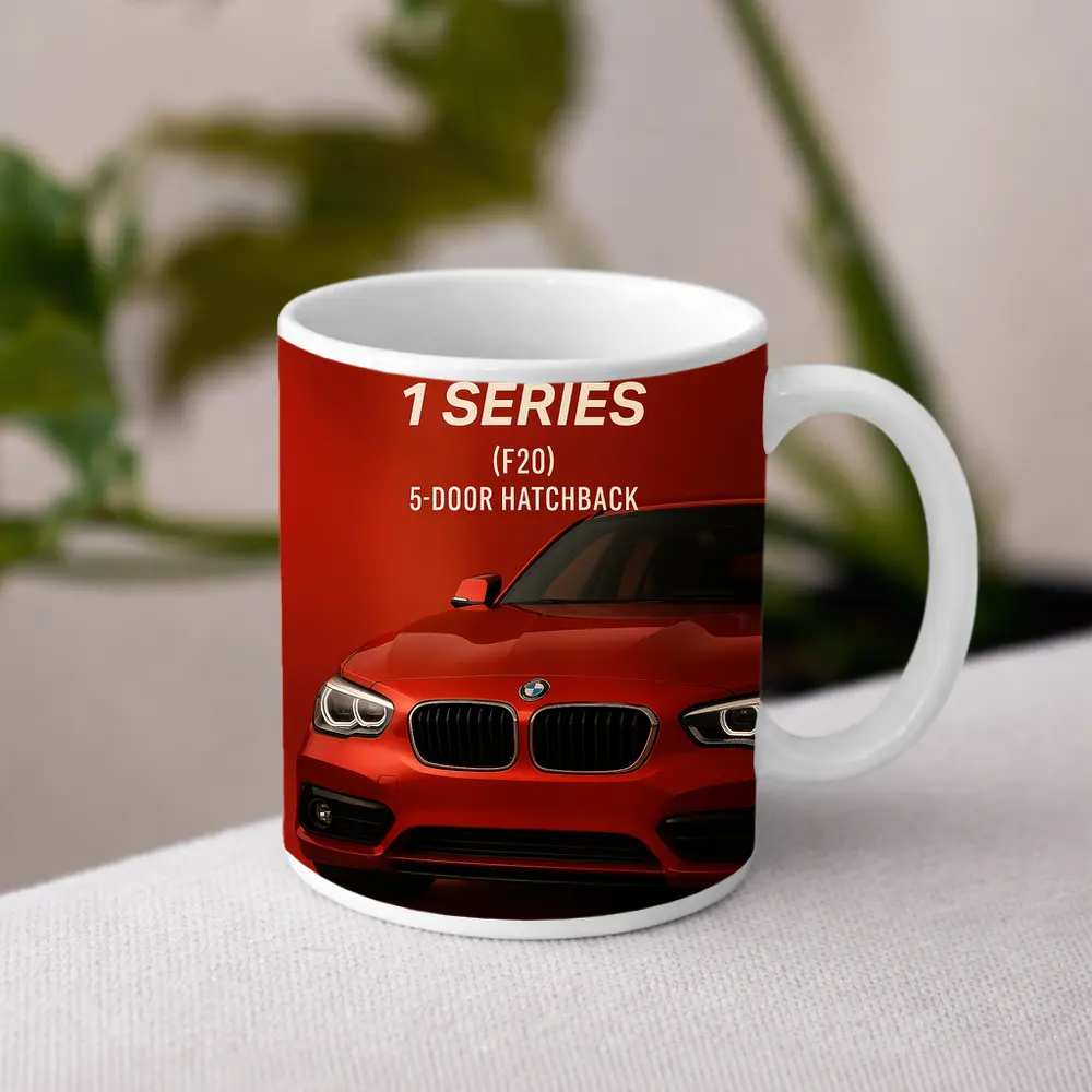 BMW One Series F20 Hatchback Red Background – Mugs