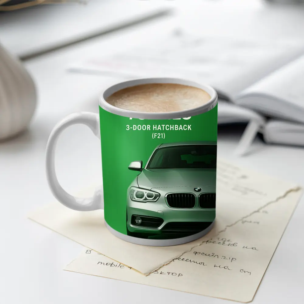 BMW One Series Hatchback Green Background Art – Mugs