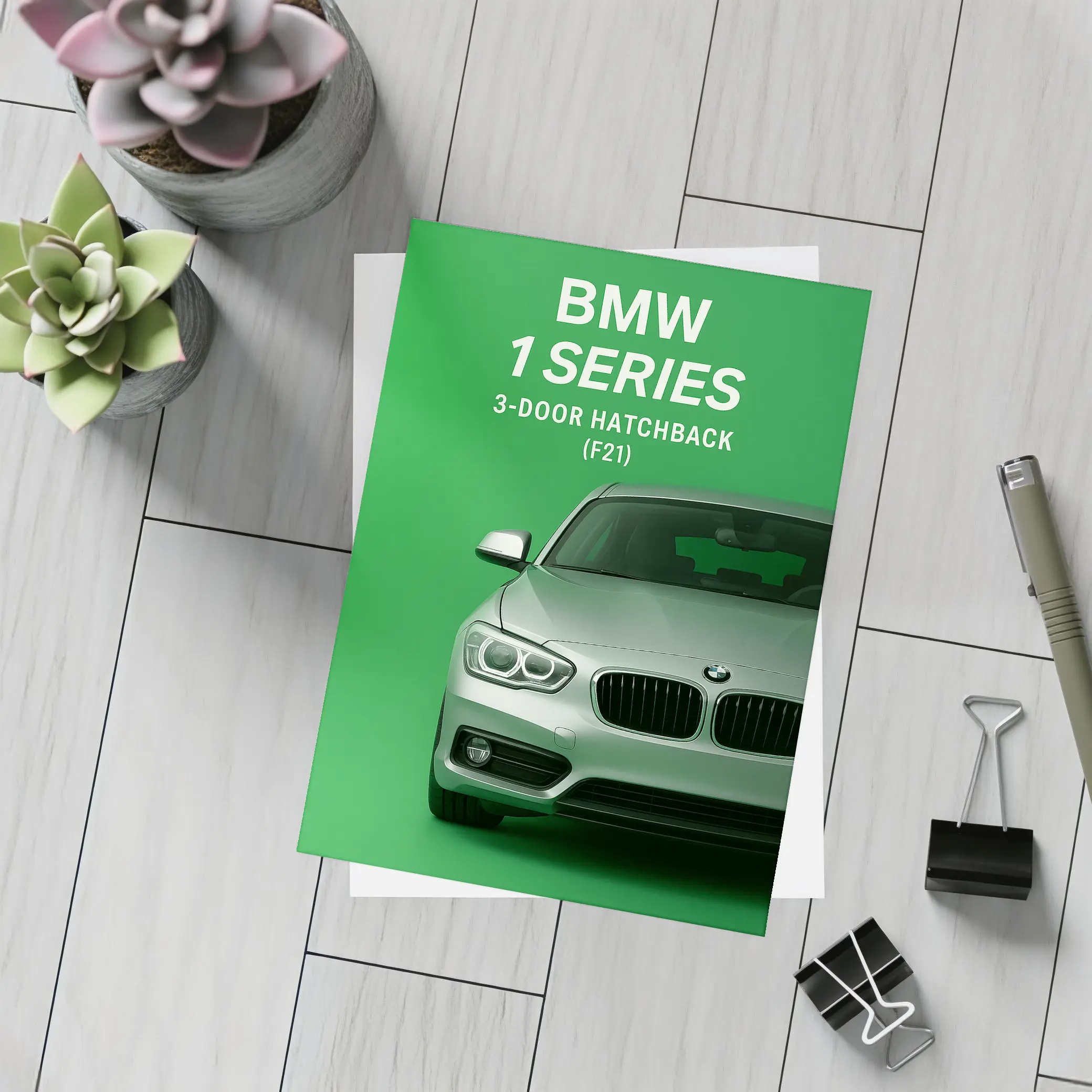 BMW One Series Hatchback Green Background Art – Postcards