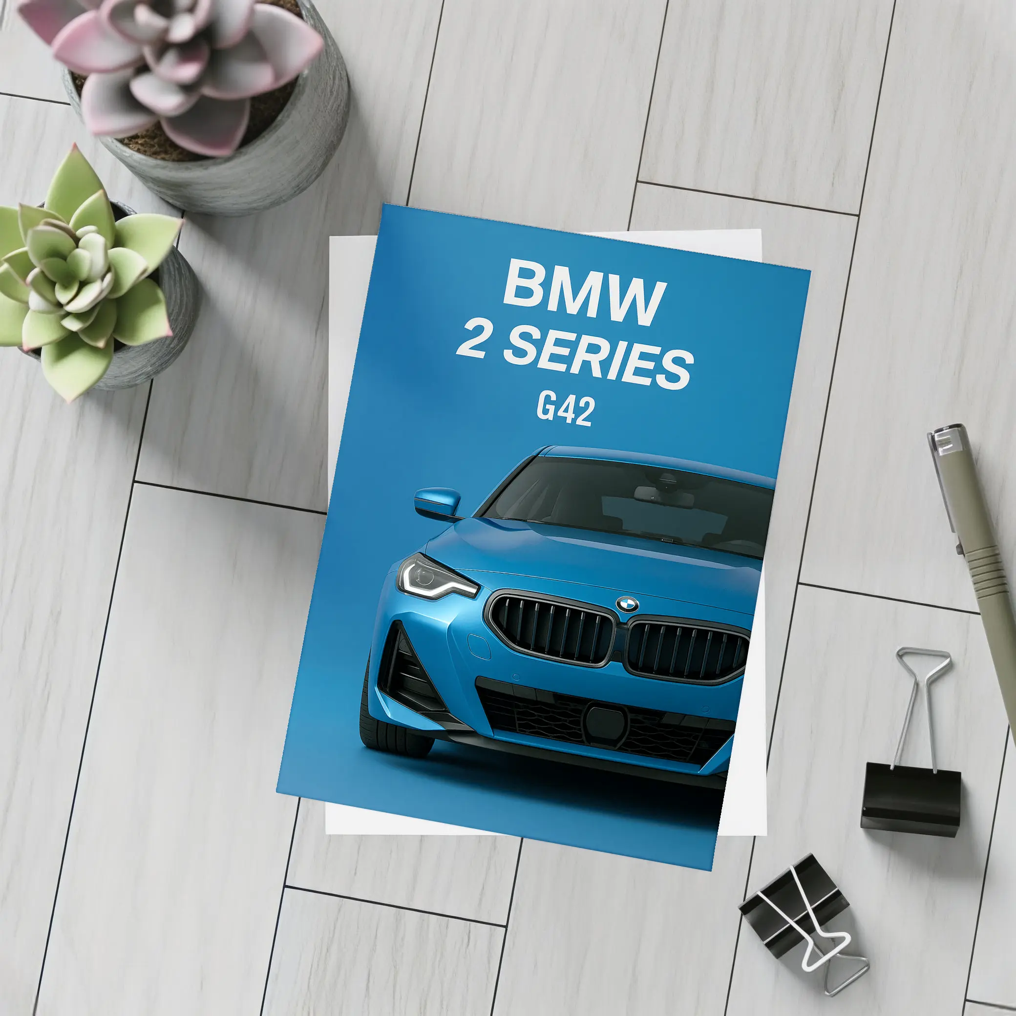 BMW Two Series G42 Blue Front View – Postcards
