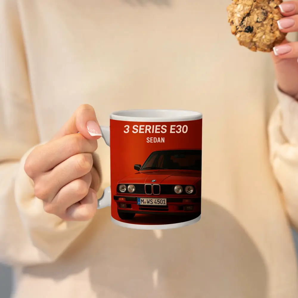 BMW 3 Series E30 Sedan Red Background – Mugs