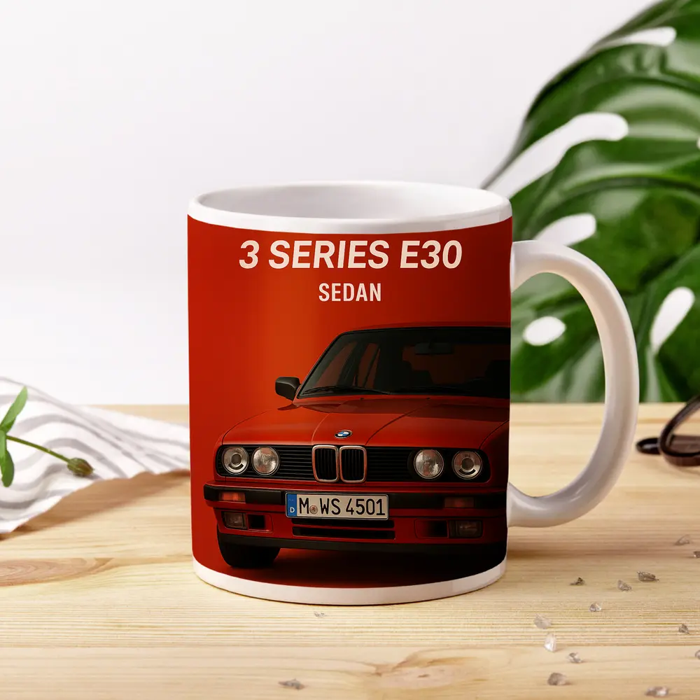 BMW 3 Series E30 Sedan Red Background – Mugs