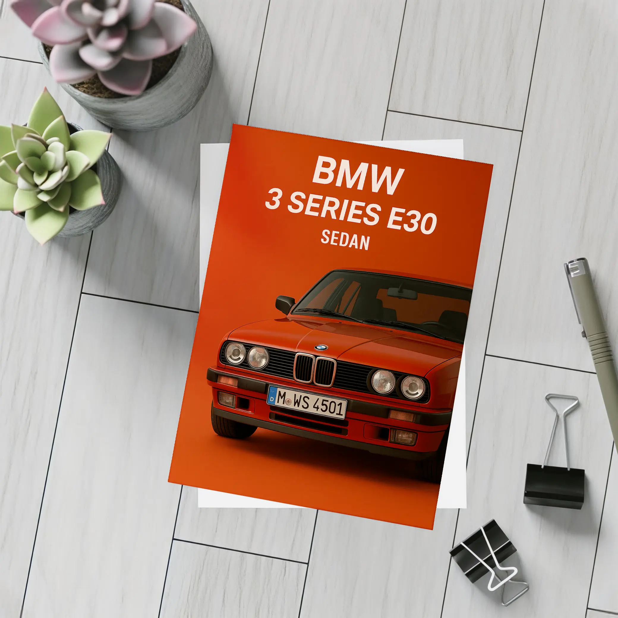 BMW 3 Series E30 Sedan Red Background – Postcards
