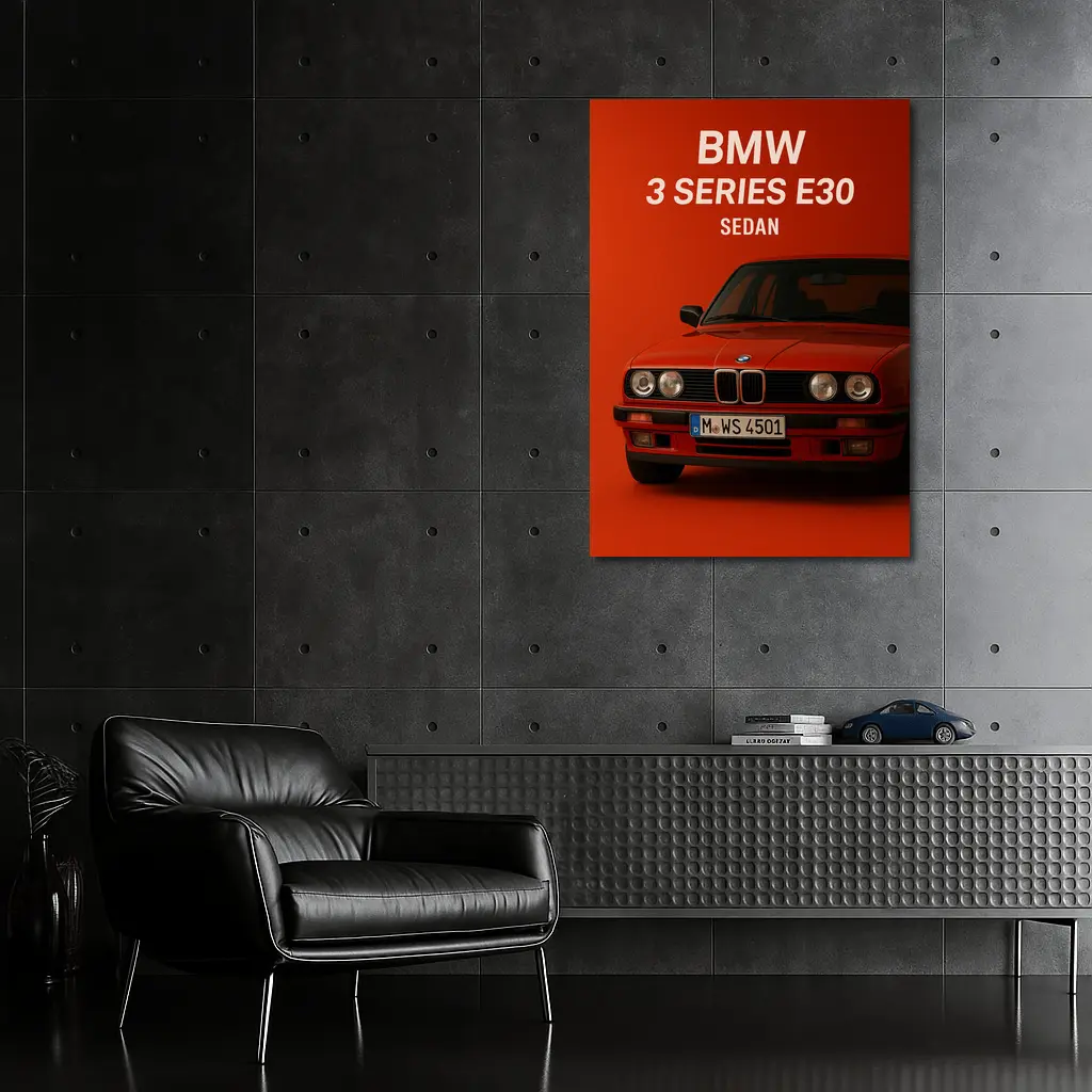 BMW 3 Series E30 Sedan Red Background – Wall Art