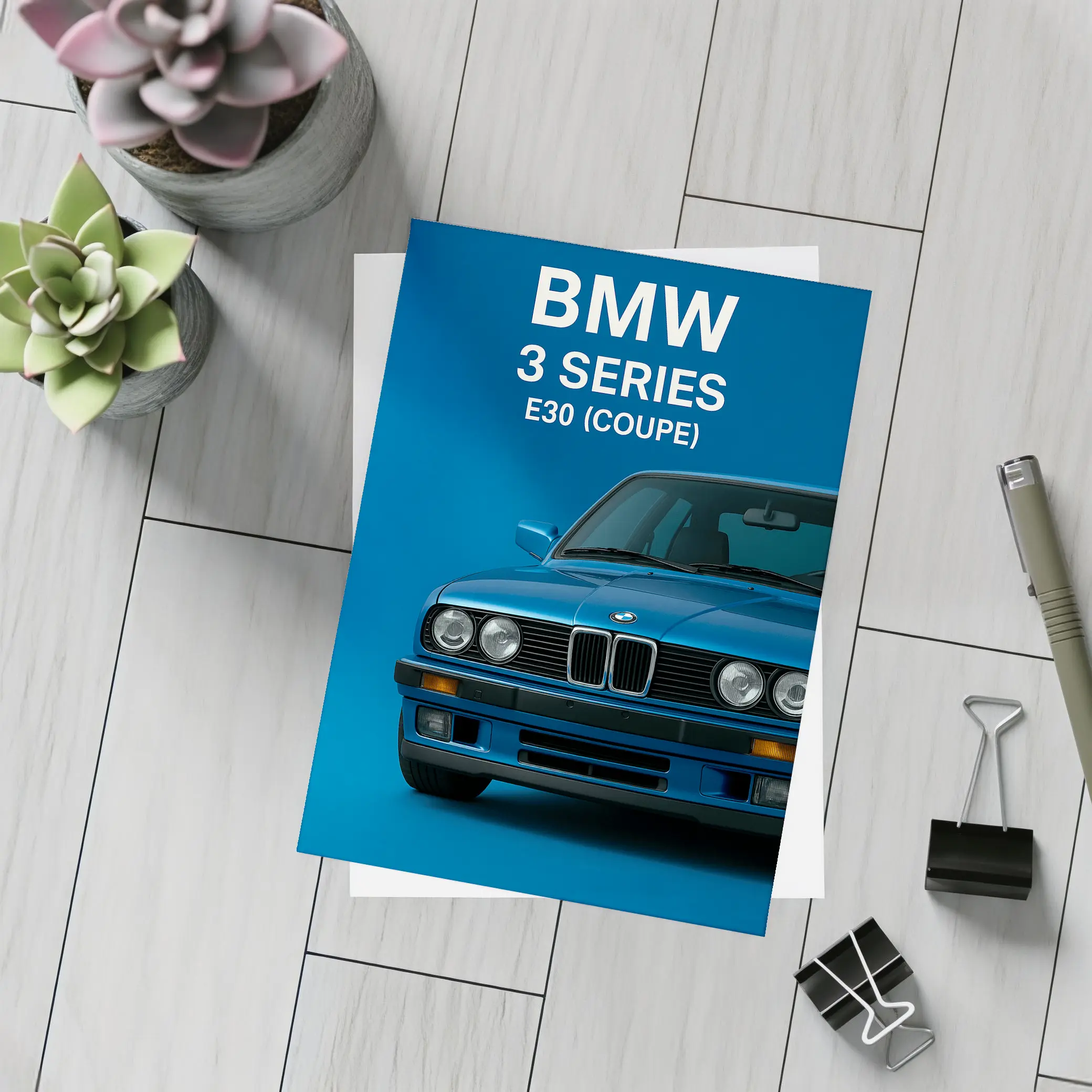 BMW E30 3 Series Coupe Blue Art – Postcards