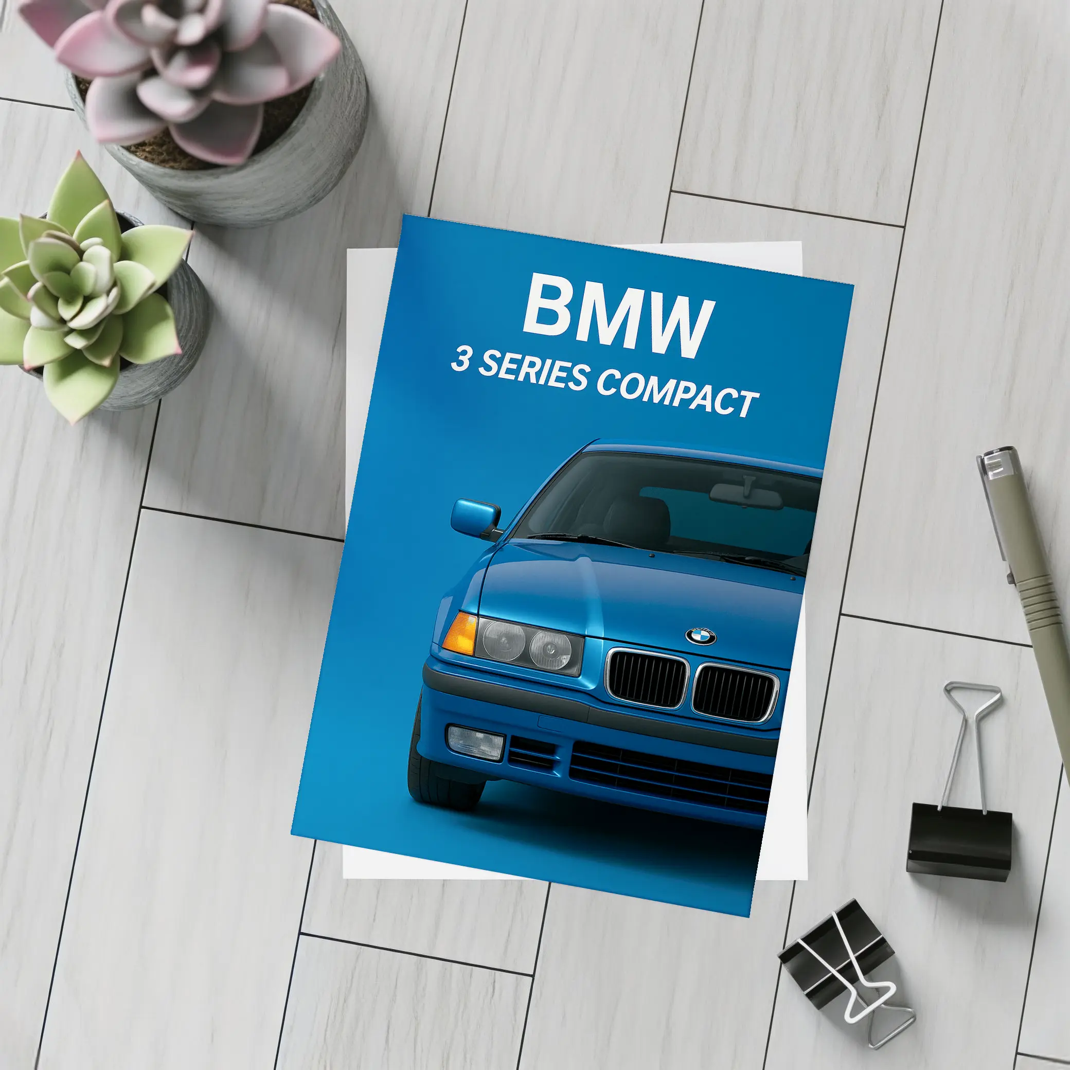 BMW Three Series Compact Blue Background – Postcards