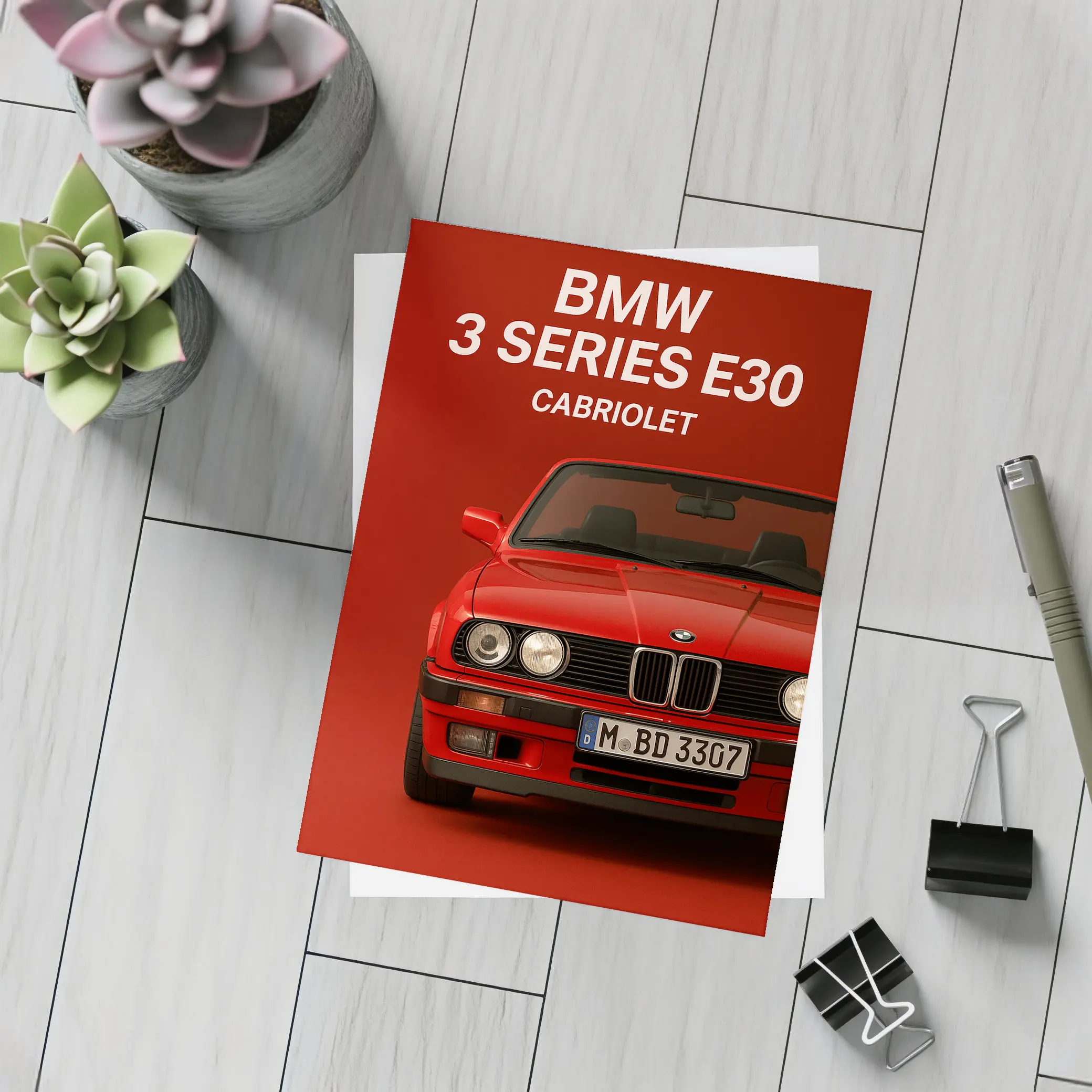 BMW 3 Series E30 Cabriolet Red Background – Postcards