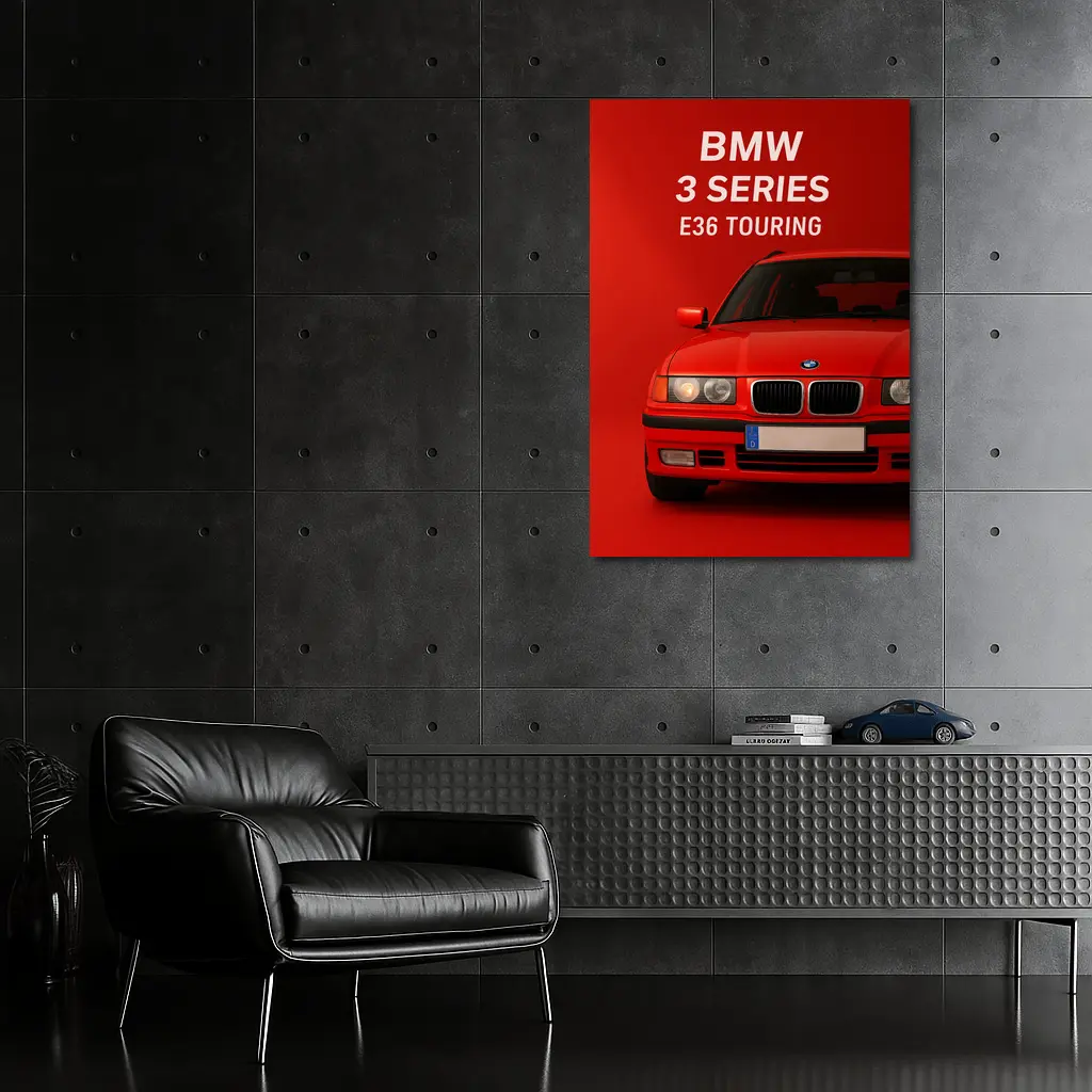 BMW E36 Touring Red Background Car Art – Wall Art