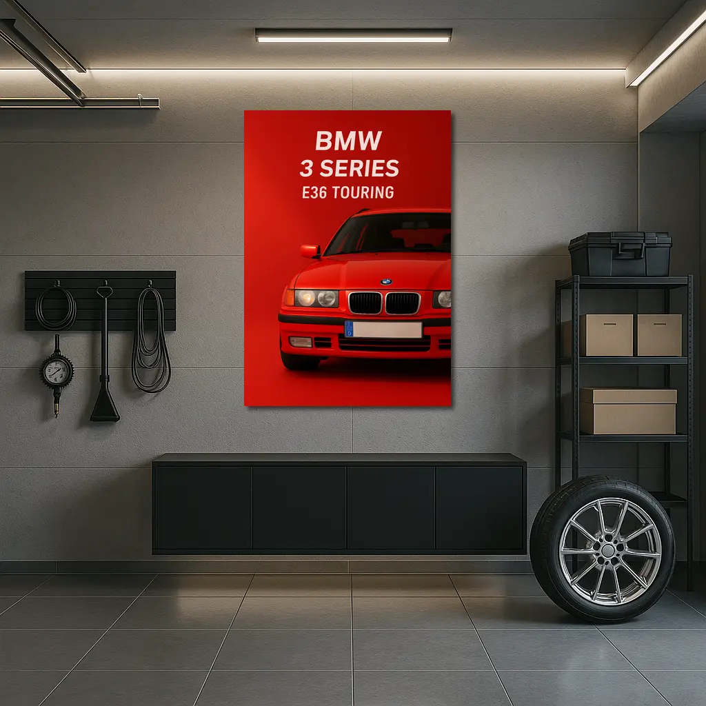 BMW E36 Touring Red Background Car Art – Wall Art