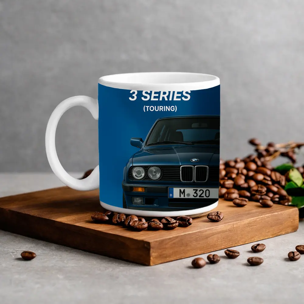 BMW Three Series Touring Blue Background Art – Mugs