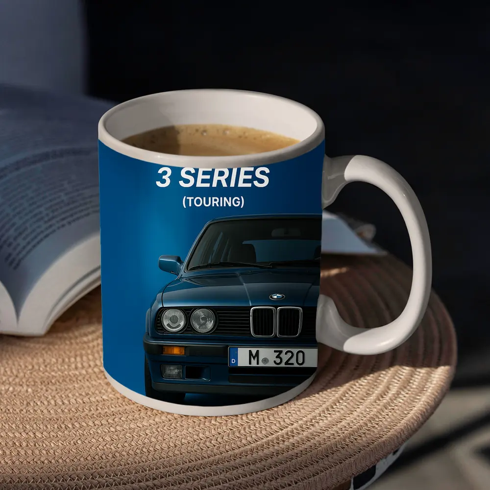 BMW Three Series Touring Blue Background Art – Mugs