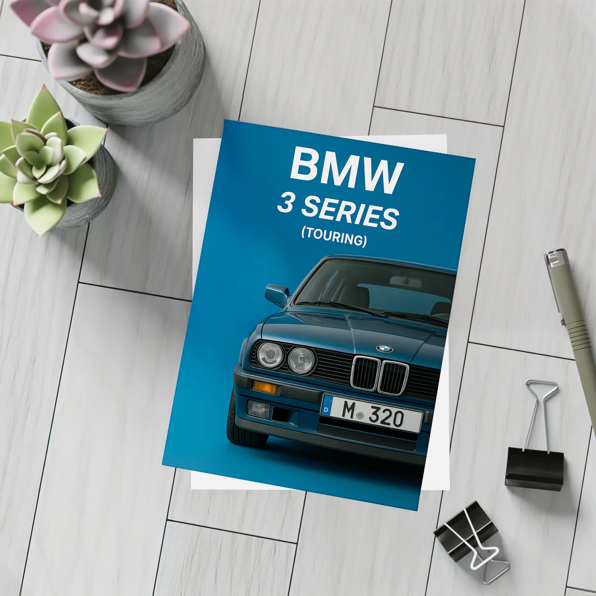 BMW Three Series Touring Blue Background Art – Postcards