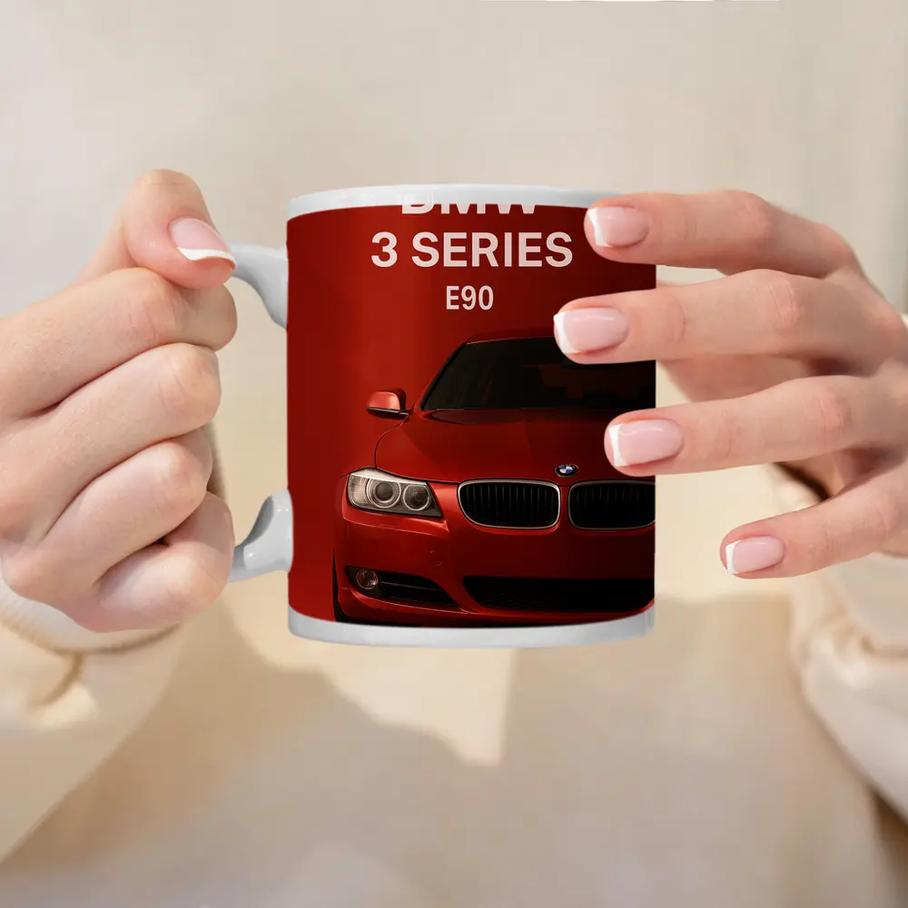 BMW 3 Series E90 Red Background Art – Mugs