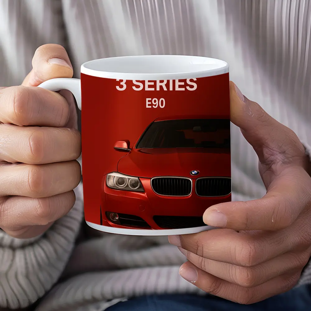 BMW 3 Series E90 Red Background Art – Mugs