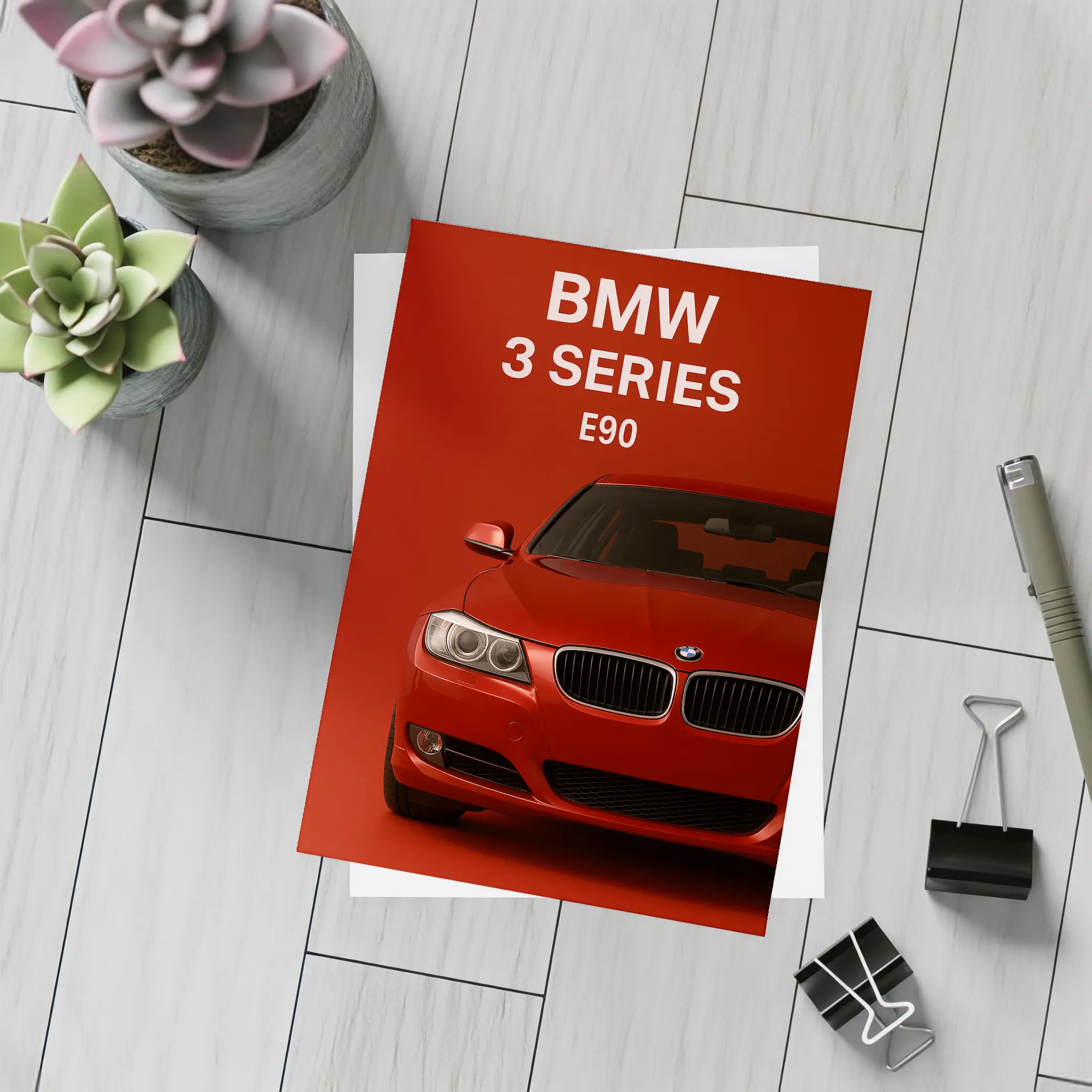 BMW 3 Series E90 Red Background Art – Postcards
