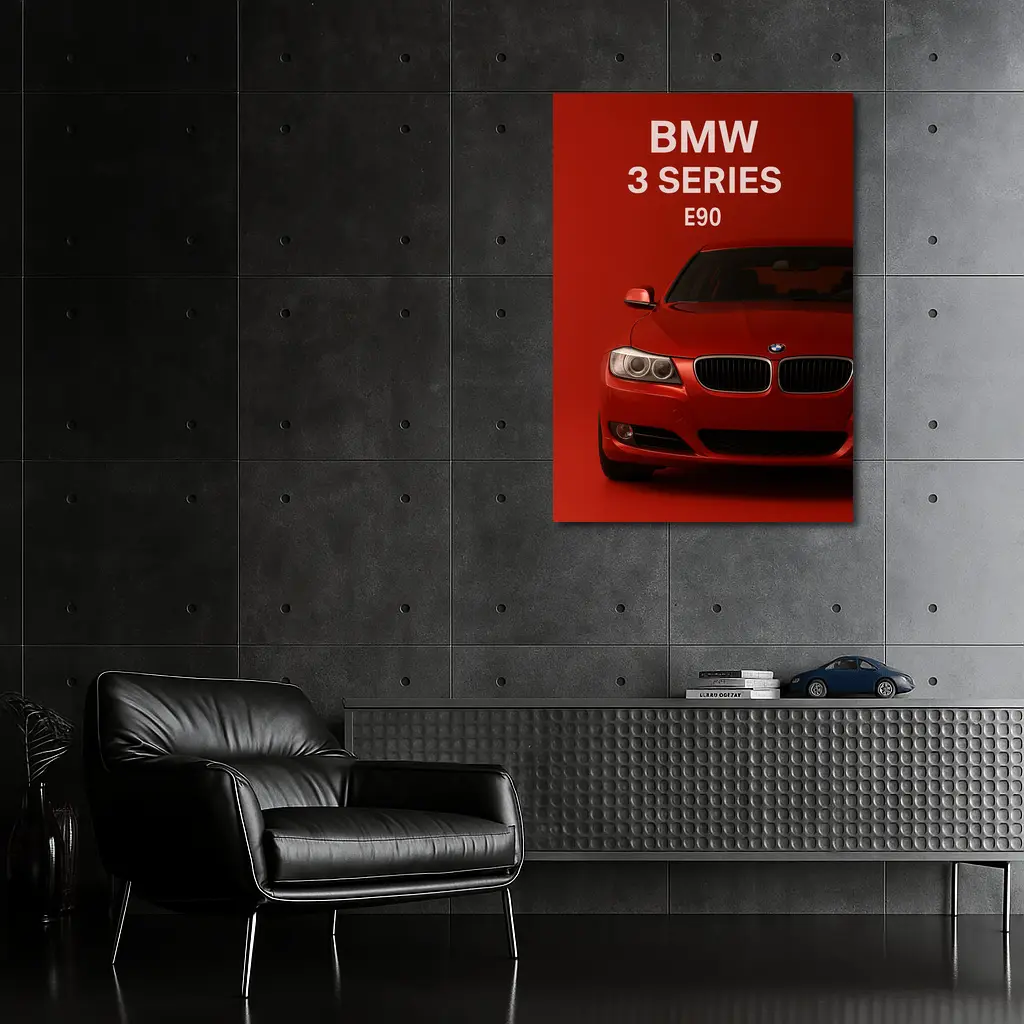 BMW 3 Series E90 Red Background Art – Wall Art