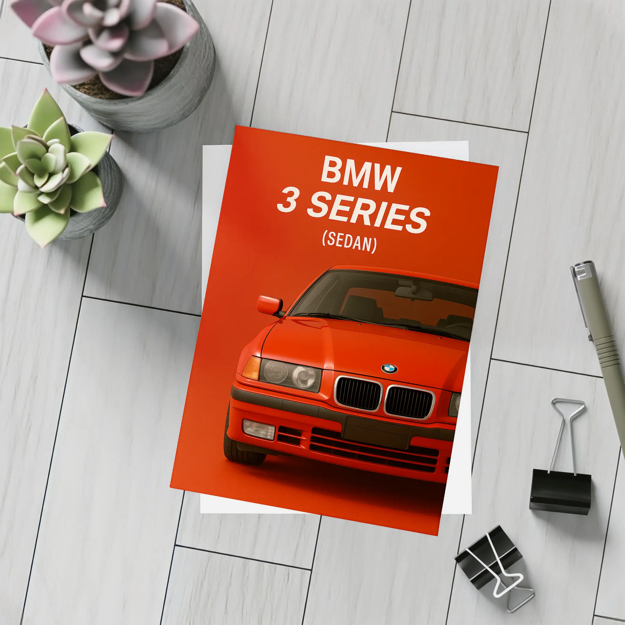 BMW 3 Series Sedan Red Background Art – Postcards