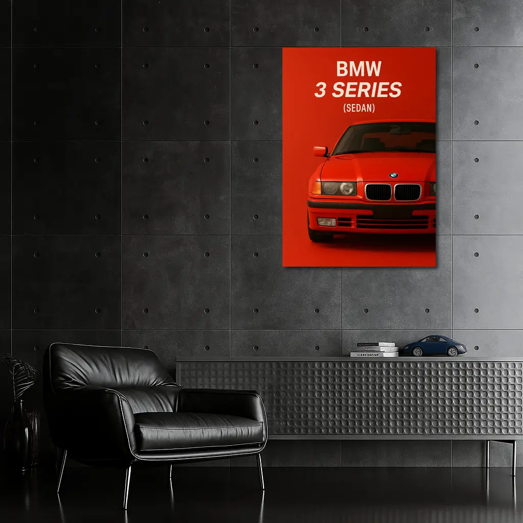 BMW 3 Series Sedan Red Background Art – Wall Art