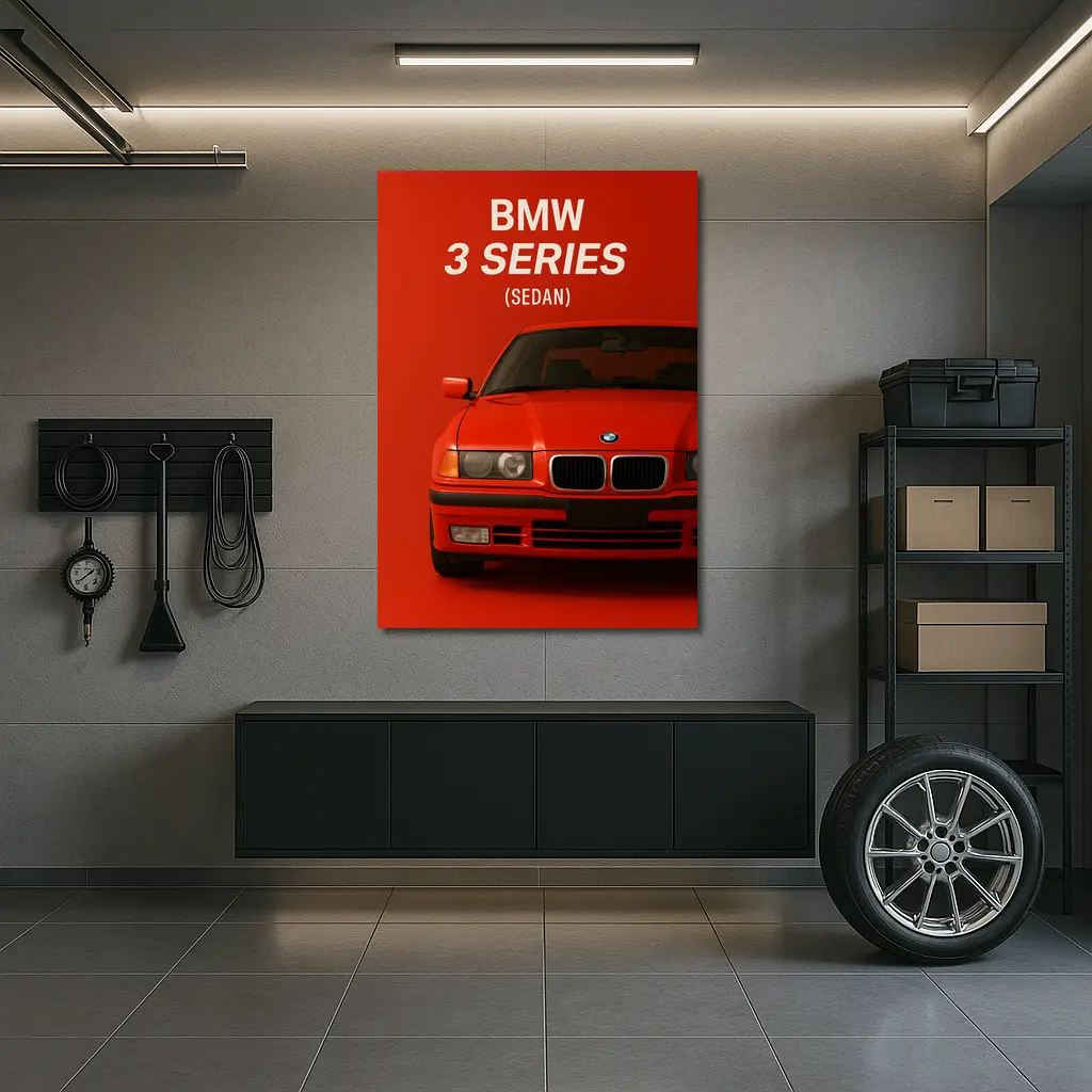 BMW 3 Series Sedan Red Background Art – Wall Art