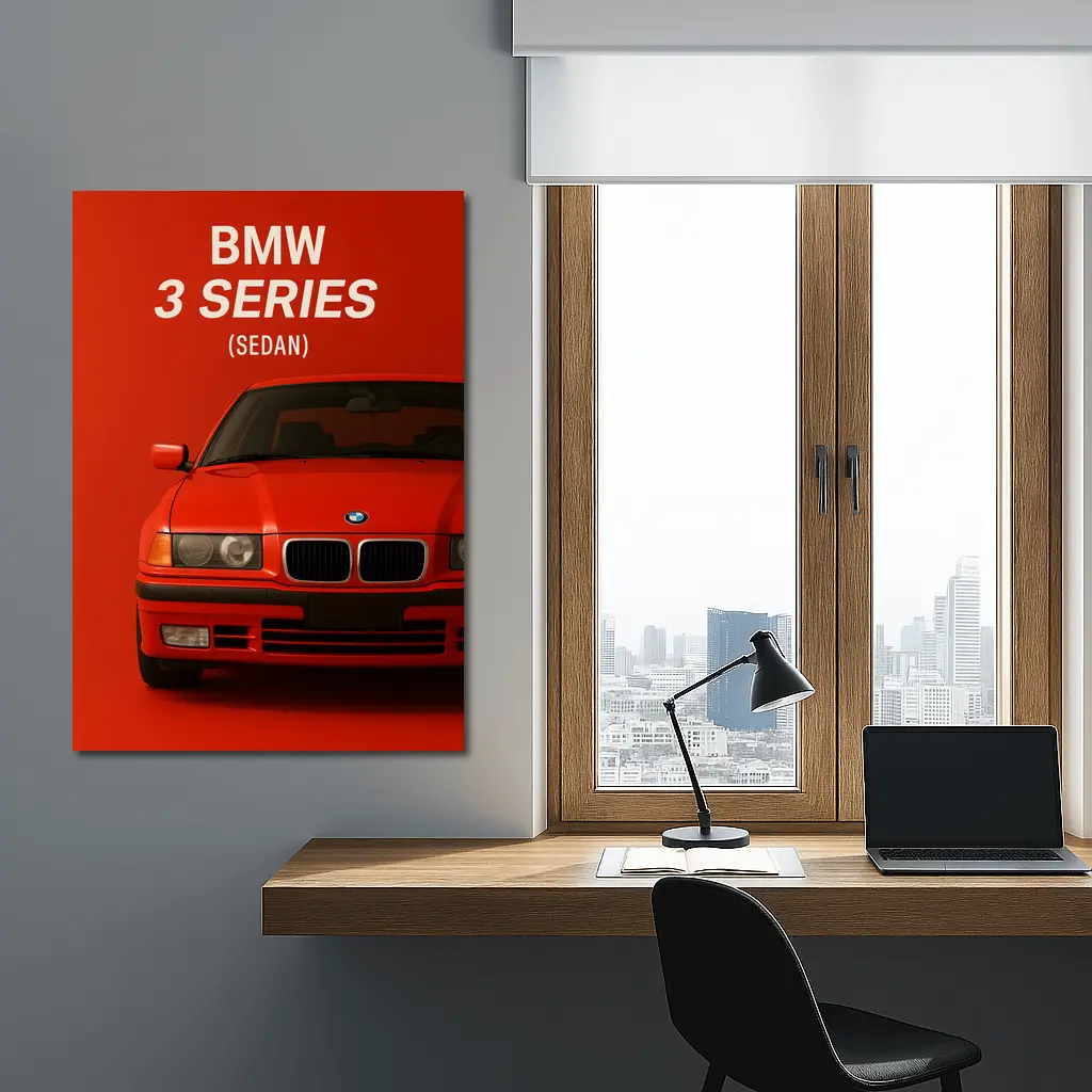 BMW 3 Series Sedan Red Background Art – Wall Art