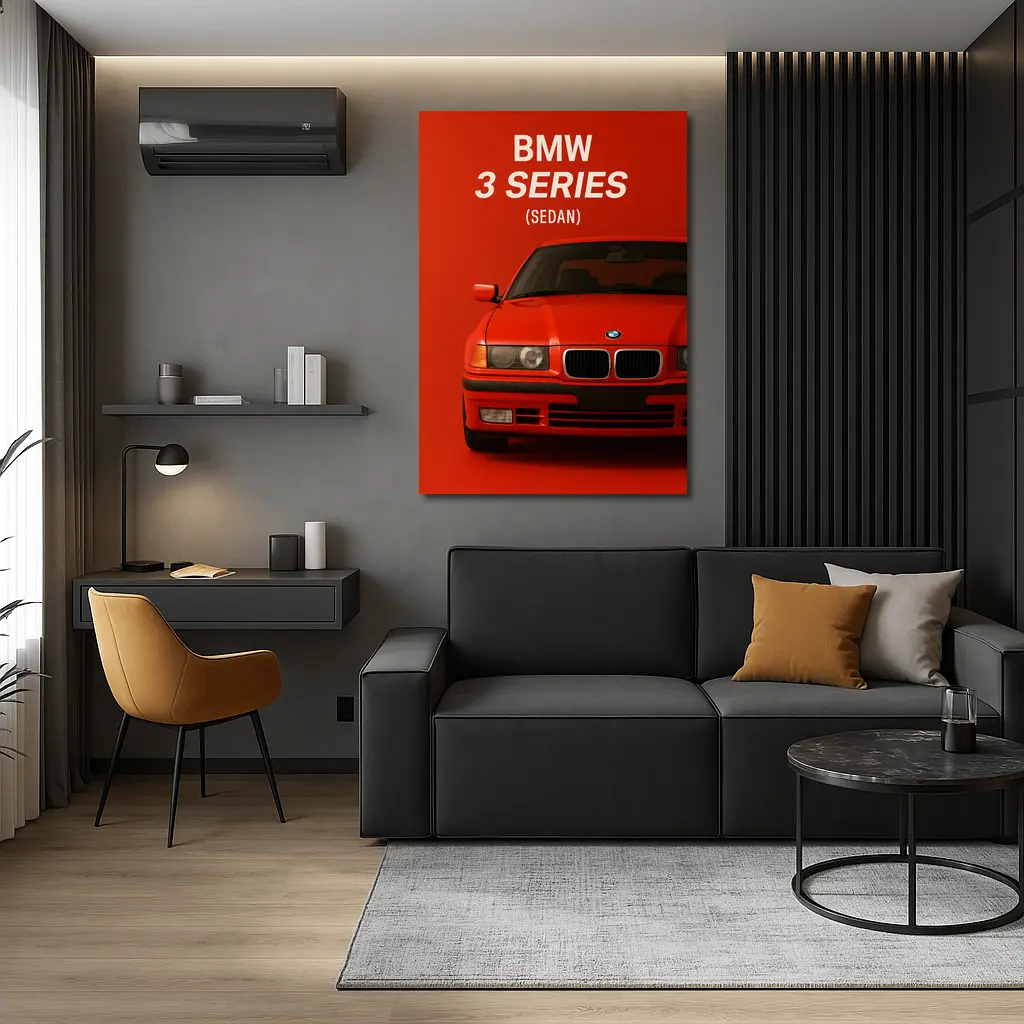 BMW 3 Series Sedan Red Background Art – Wall Art