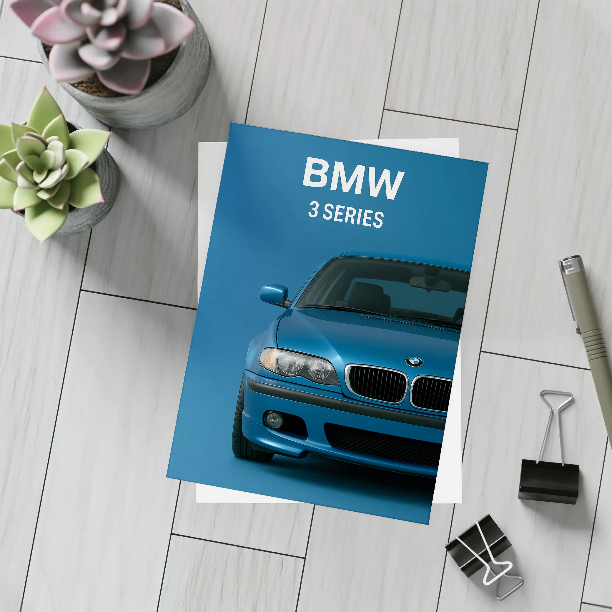 BMW 3 Series Blue Car Front View – Postcards