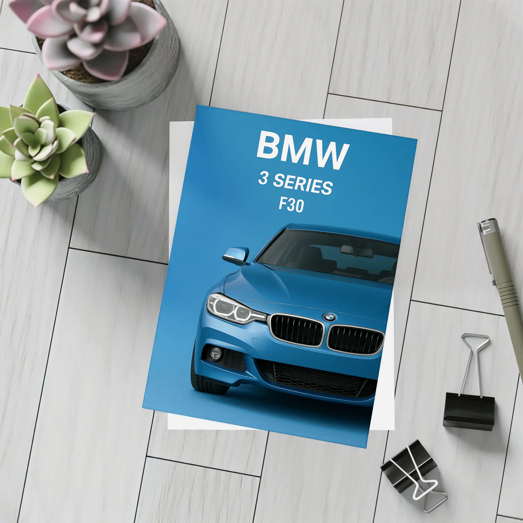 BMW 3 Series F30 Blue Front View – Postcards
