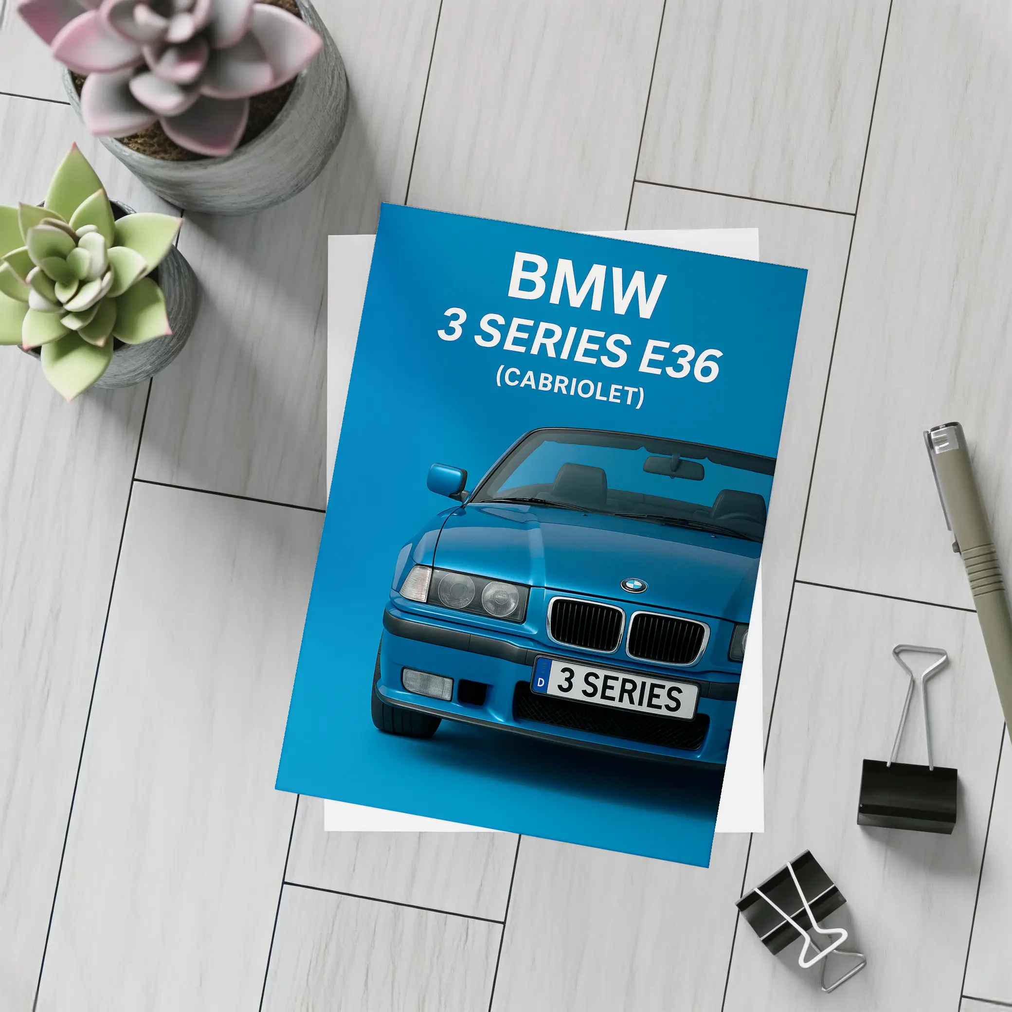 BMW Three Series E36 Cabriolet Blue Art – Postcards