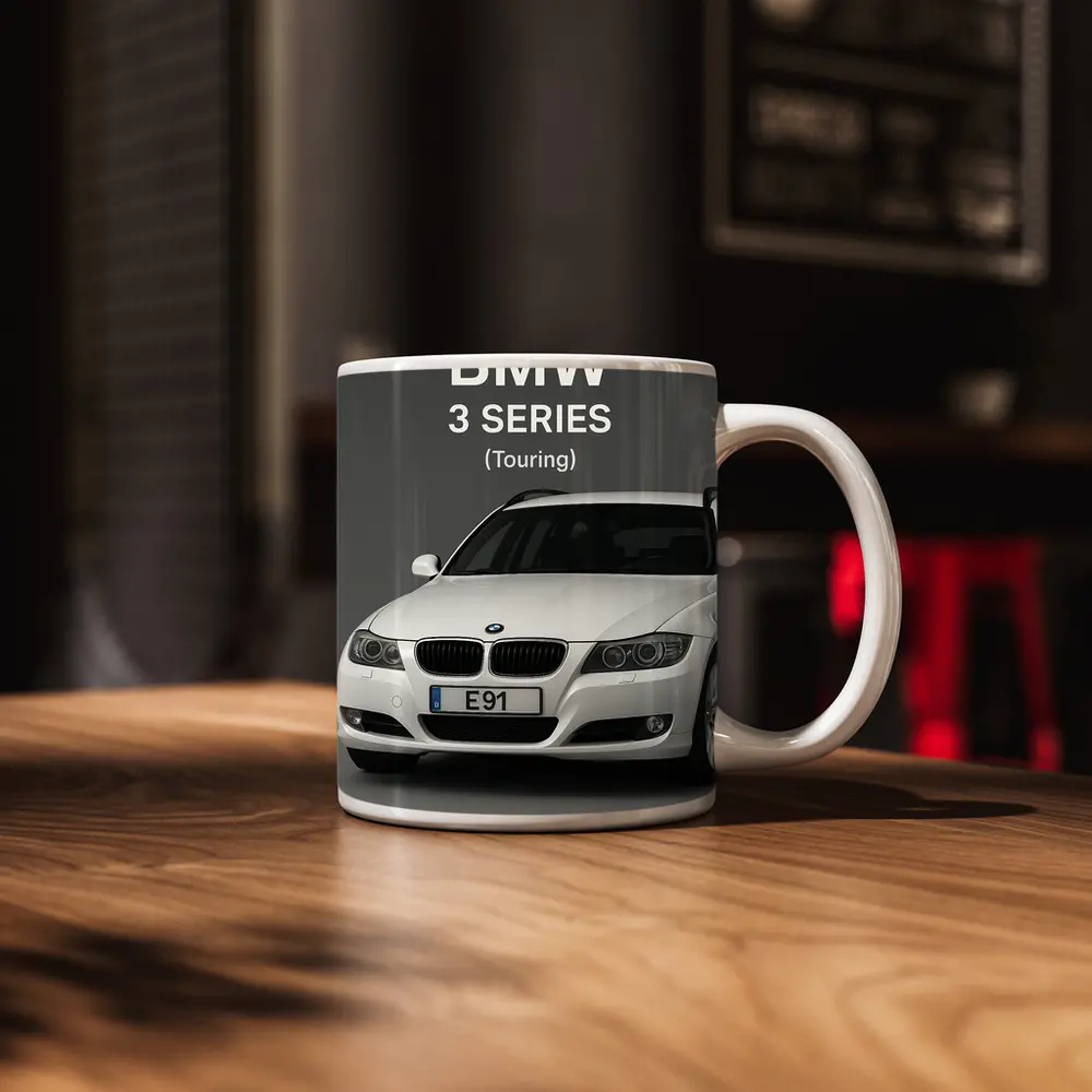BMW Three Series Touring White Gray Background – Mugs