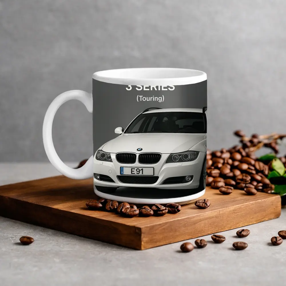 BMW Three Series Touring White Gray Background – Mugs