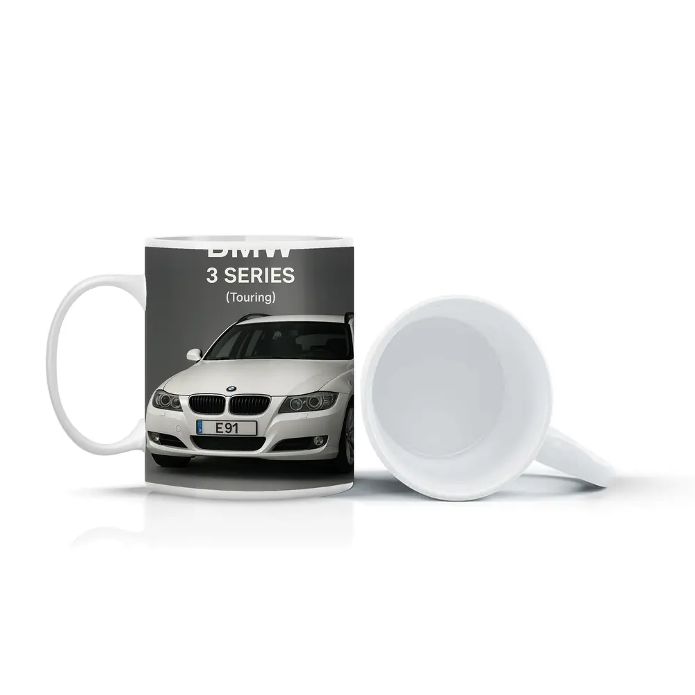 BMW Three Series Touring White Gray Background – Mugs