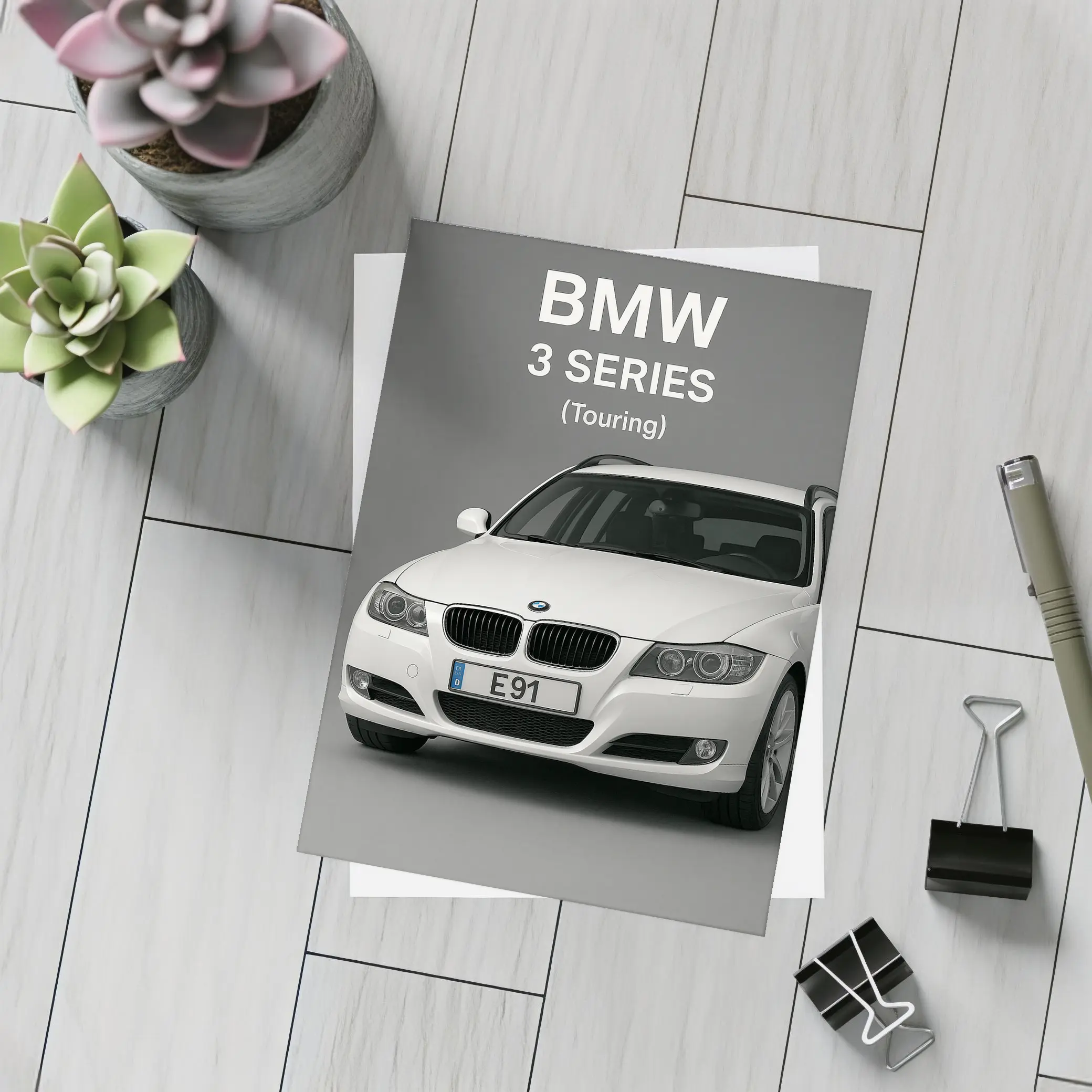 BMW Three Series Touring White Gray Background – Postcards