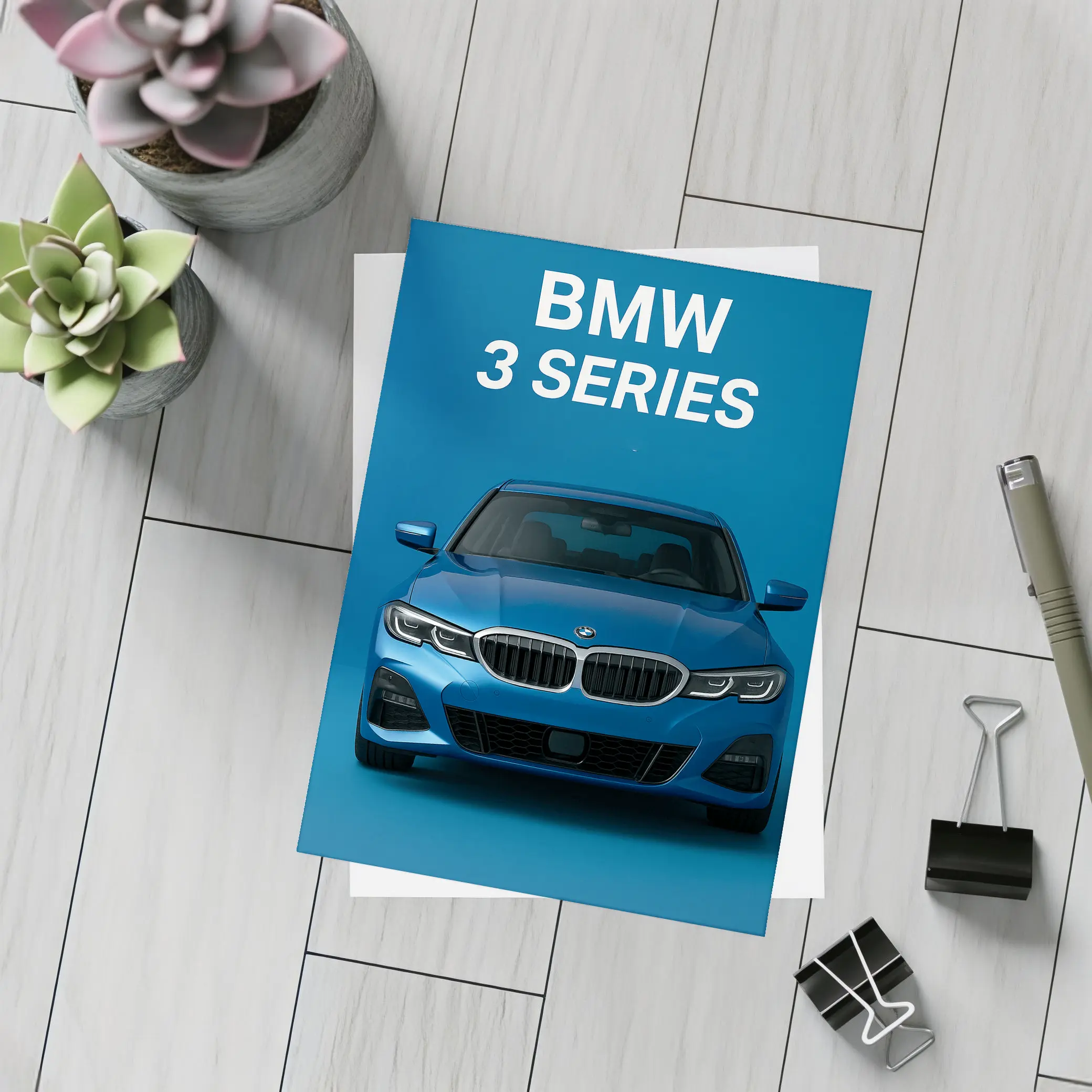 BMW 3 Series Blue Studio Front View – Postcards