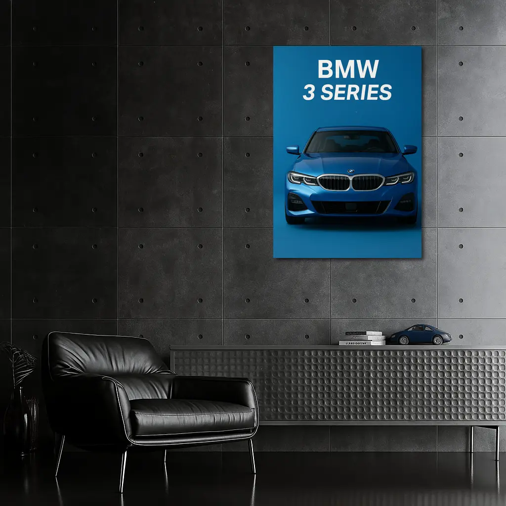 BMW 3 Series Blue Studio Front View – Wall Art