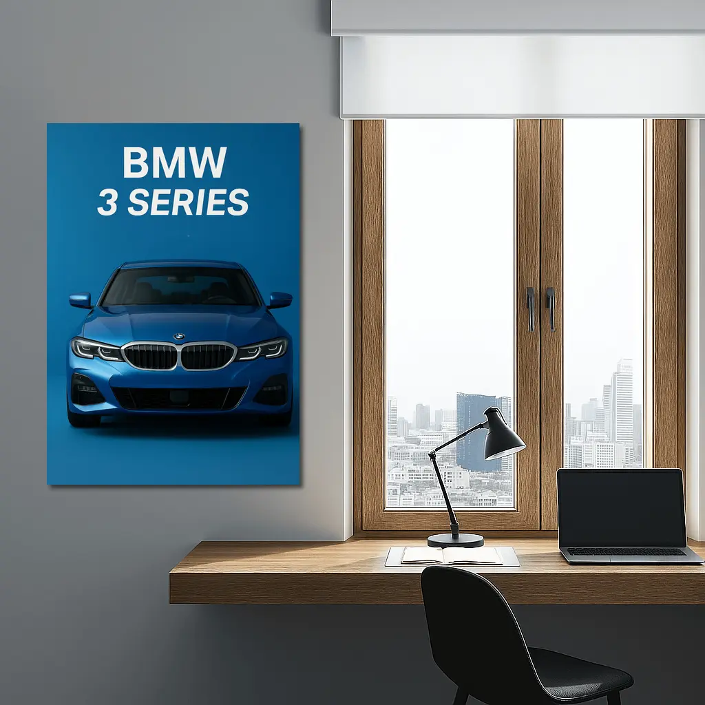 BMW 3 Series Blue Studio Front View – Wall Art