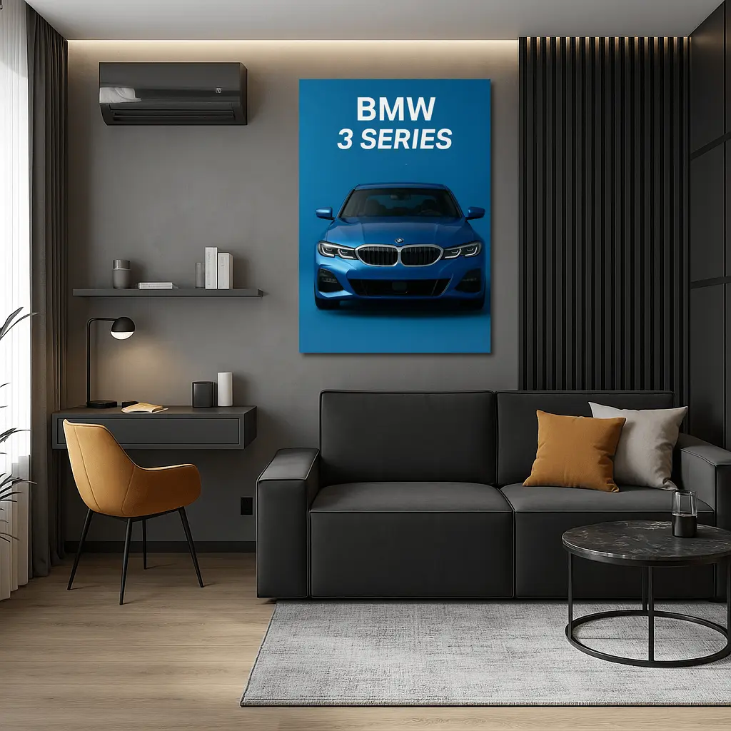 BMW 3 Series Blue Studio Front View – Wall Art