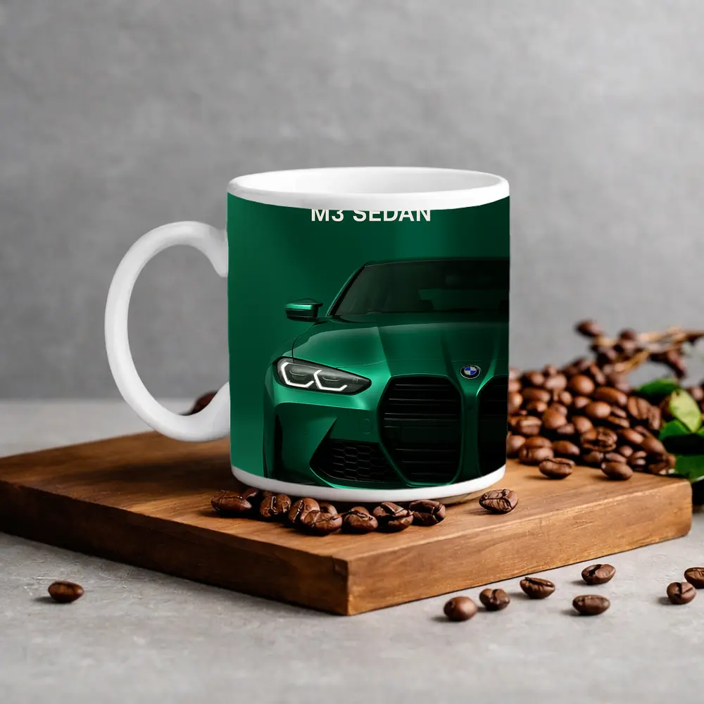 BMW M3 Sedan Green Front View Art – Mugs