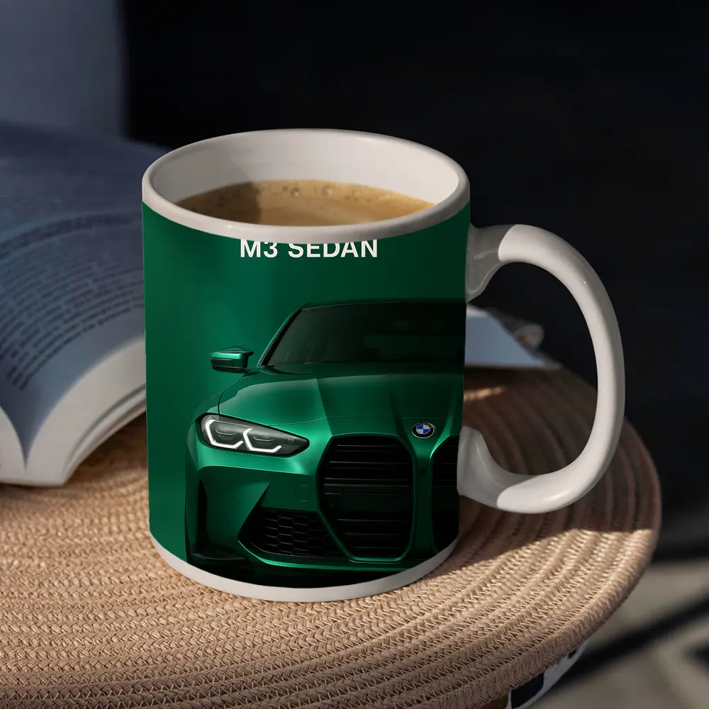 BMW M3 Sedan Green Front View Art – Mugs