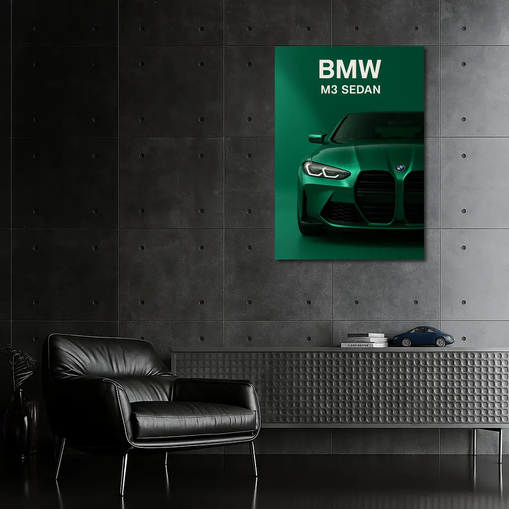 BMW M3 Sedan Green Front View Art – Wall Art
