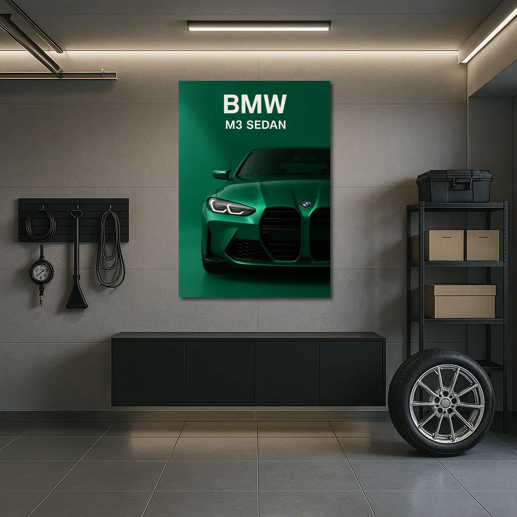 BMW M3 Sedan Green Front View Art – Wall Art
