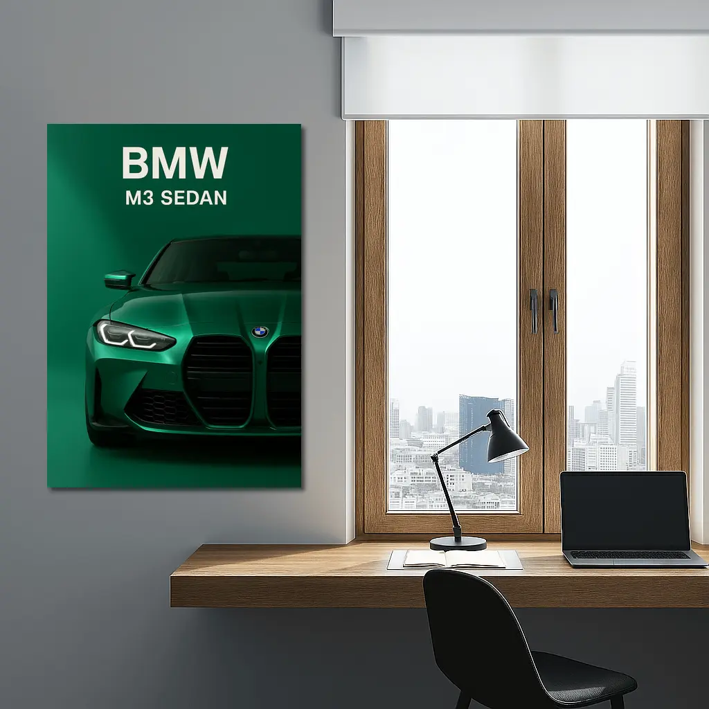 BMW M3 Sedan Green Front View Art – Wall Art