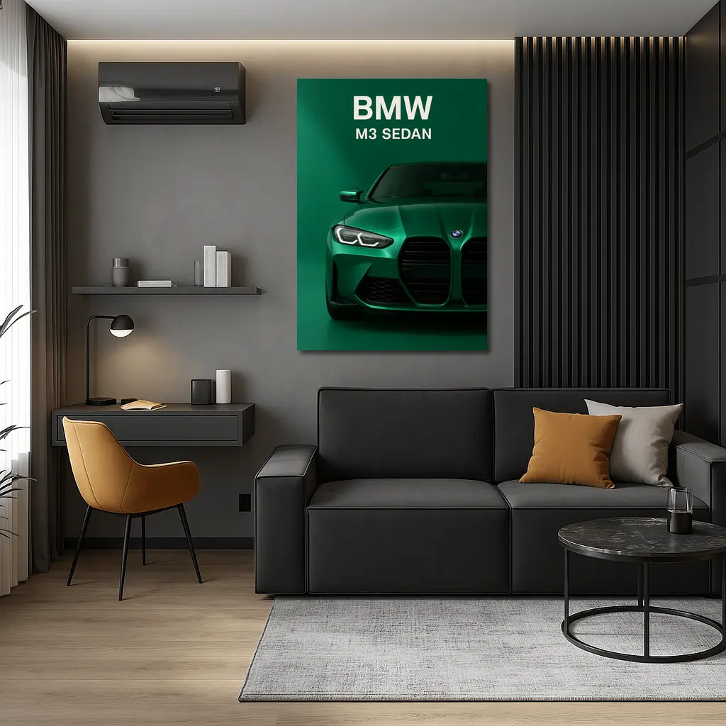 BMW M3 Sedan Green Front View Art – Wall Art