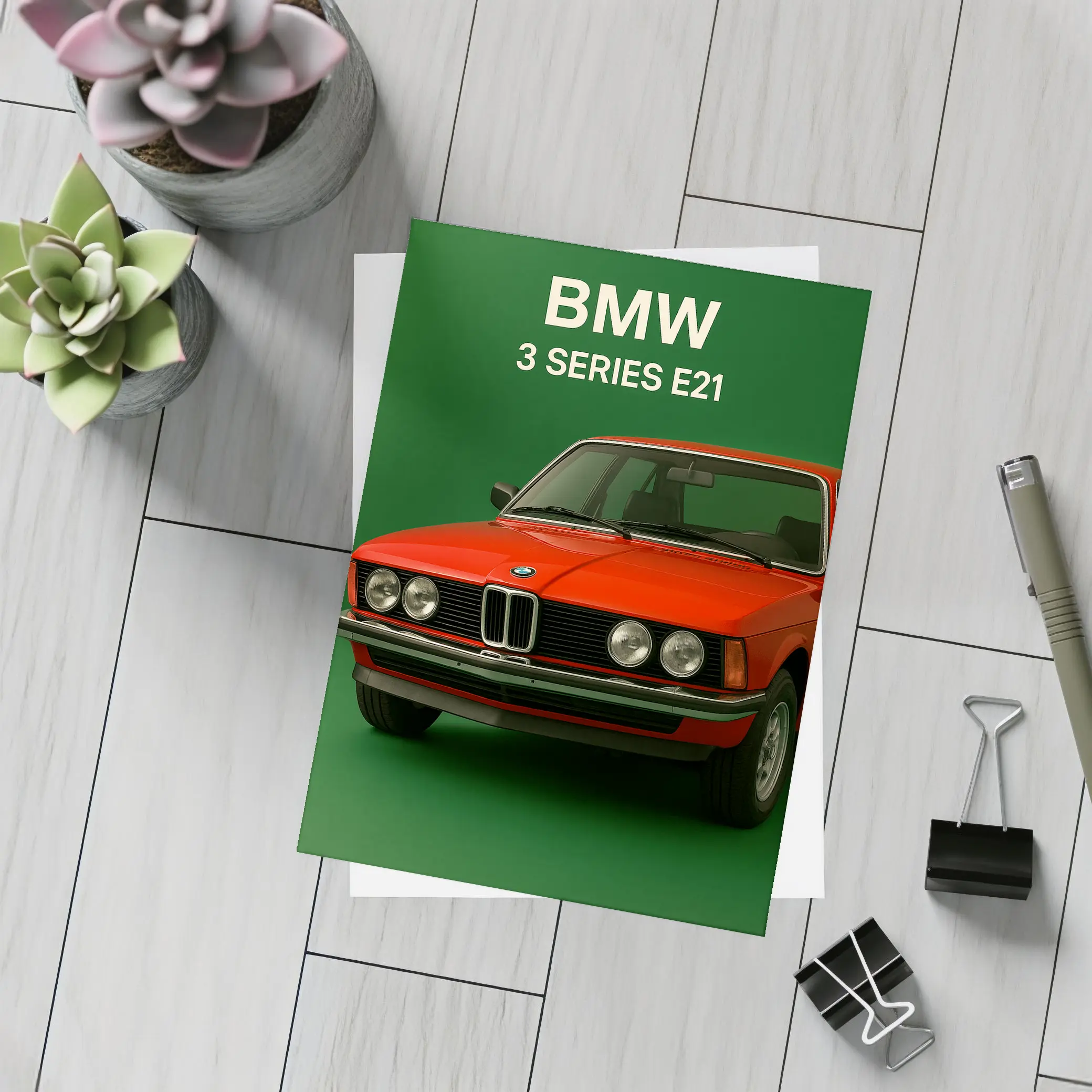 BMW 3 Series E21 Red Green Background – Postcards