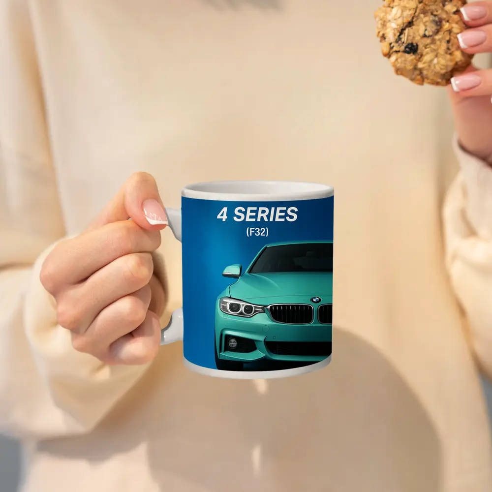 BMW Four Series F32 Teal Blue Background – Mugs