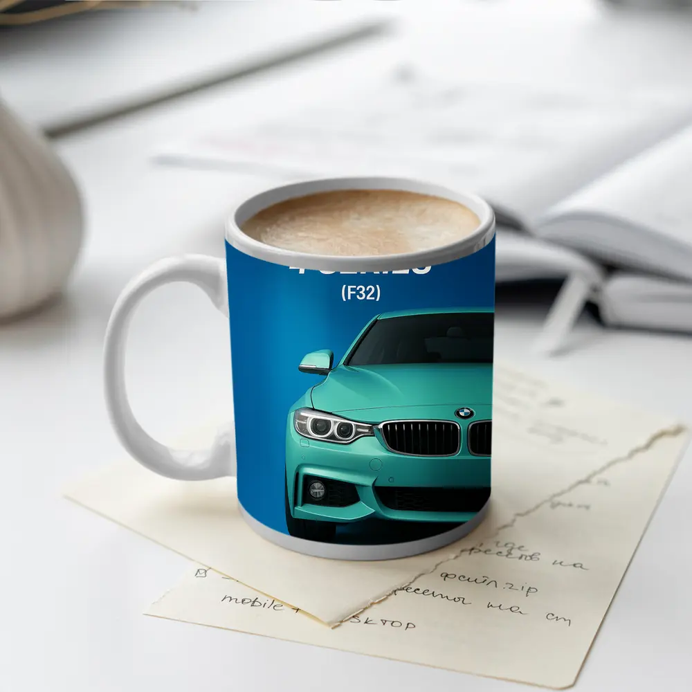 BMW Four Series F32 Teal Blue Background – Mugs