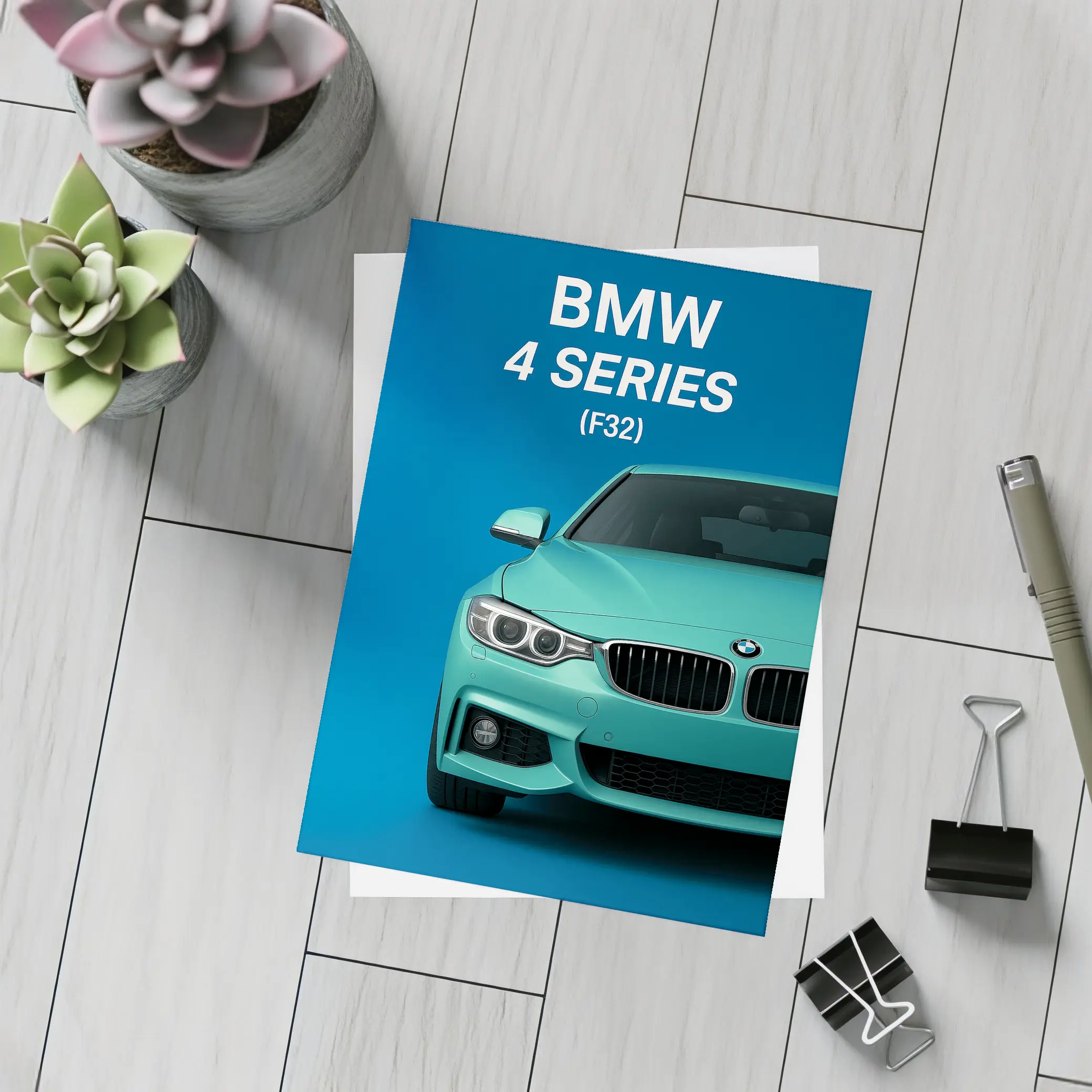 BMW Four Series F32 Teal Blue Background – Postcards