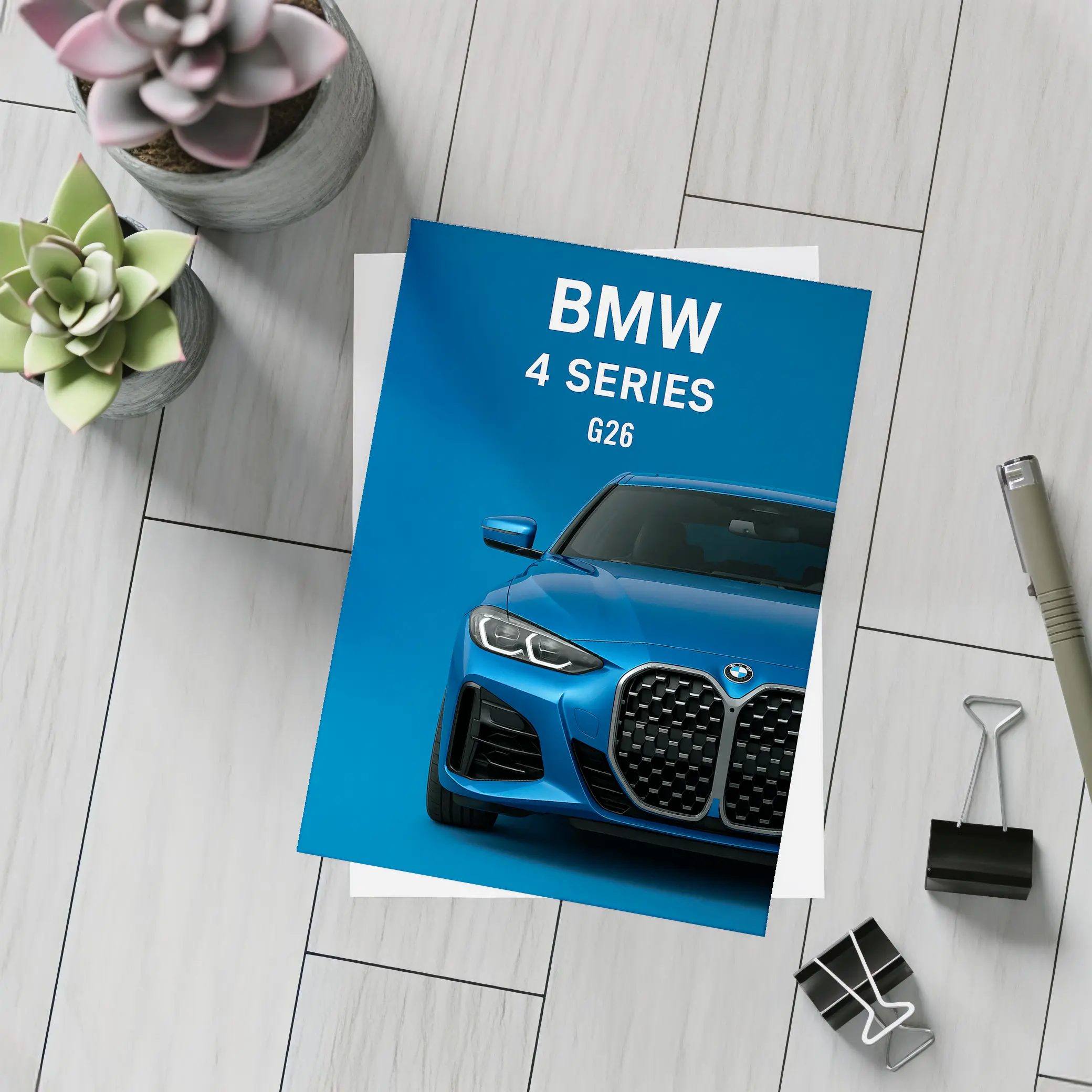 BMW 4 Series G26 Blue Studio Shot – Postcards