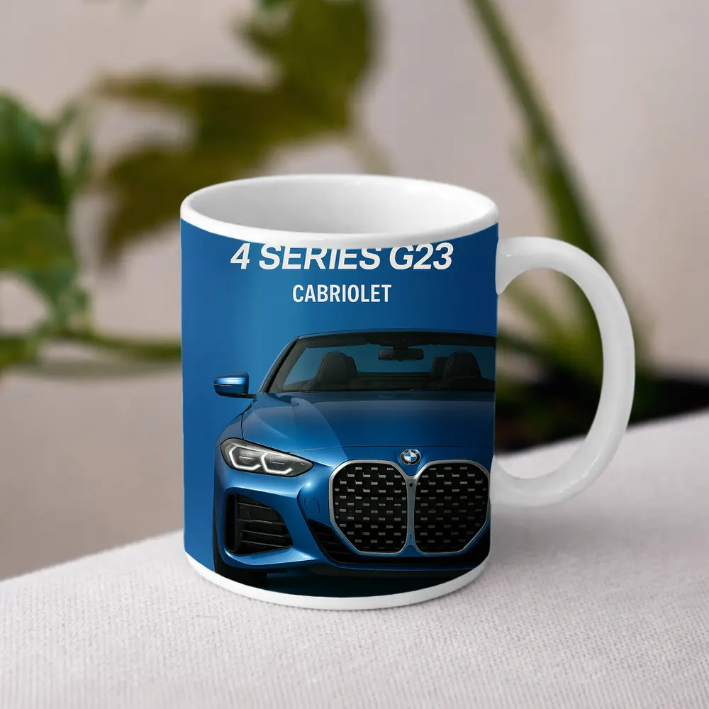 BMW 4 Series G23 Cabriolet Blue Background – Mugs