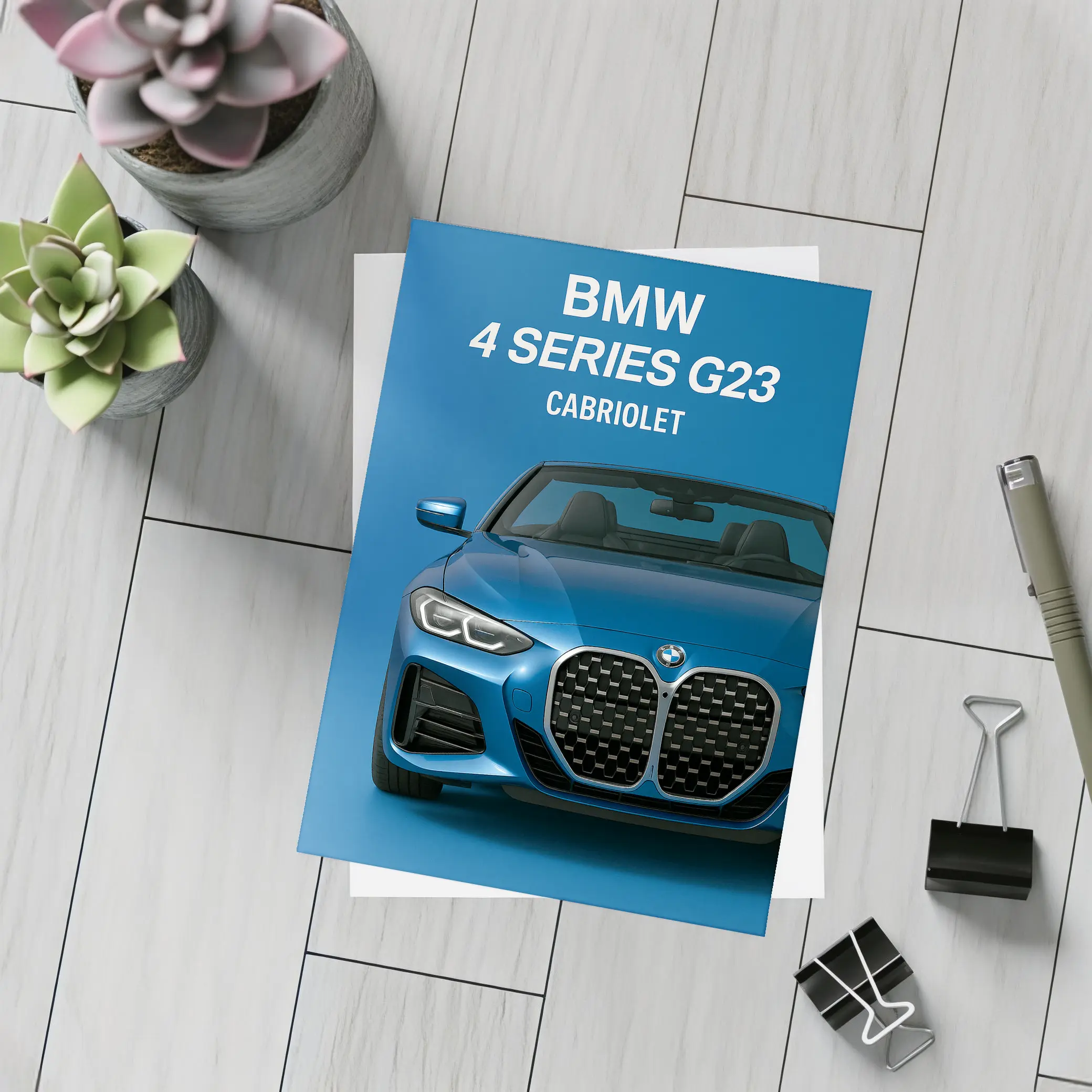 BMW 4 Series G23 Cabriolet Blue Background – Postcards