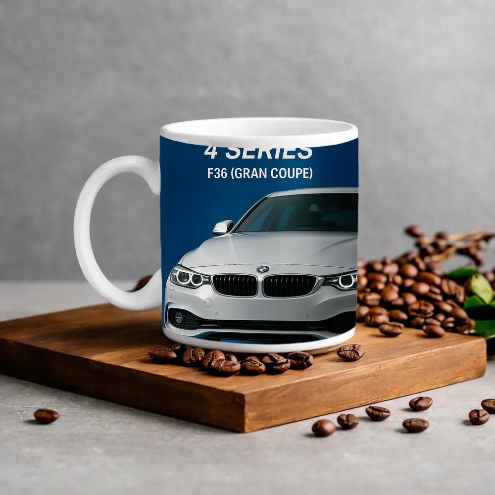 BMW Four Series Gran Coupe Blue Background – Mugs